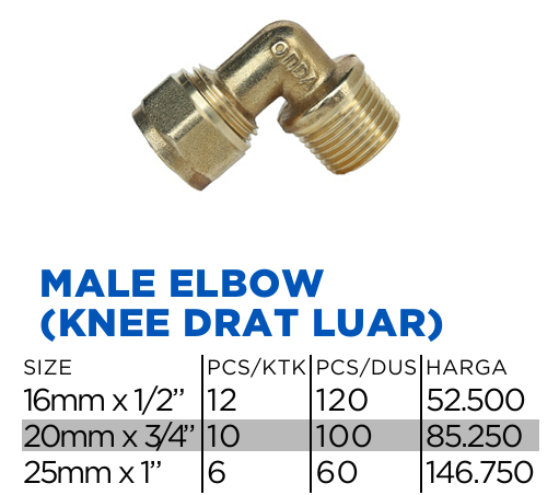 gambar-ONDA MALE ELBOW 16 MM X 1/2" (L 16-1/2M)